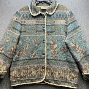 Vintage 90s Jacket Womens Large Boho Button Granola All Over Print Earthy Layers
